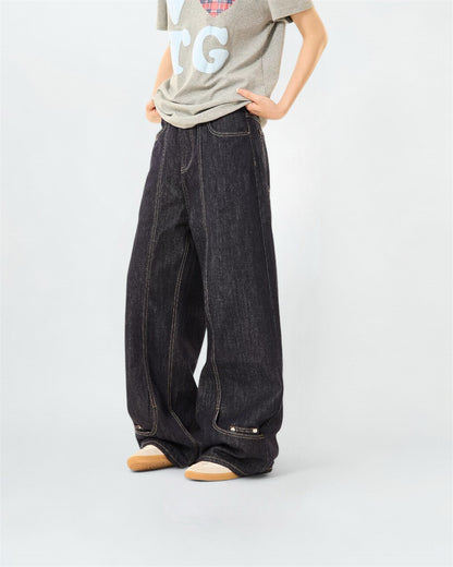 The Japanese Buttons Wide Leg Jeans