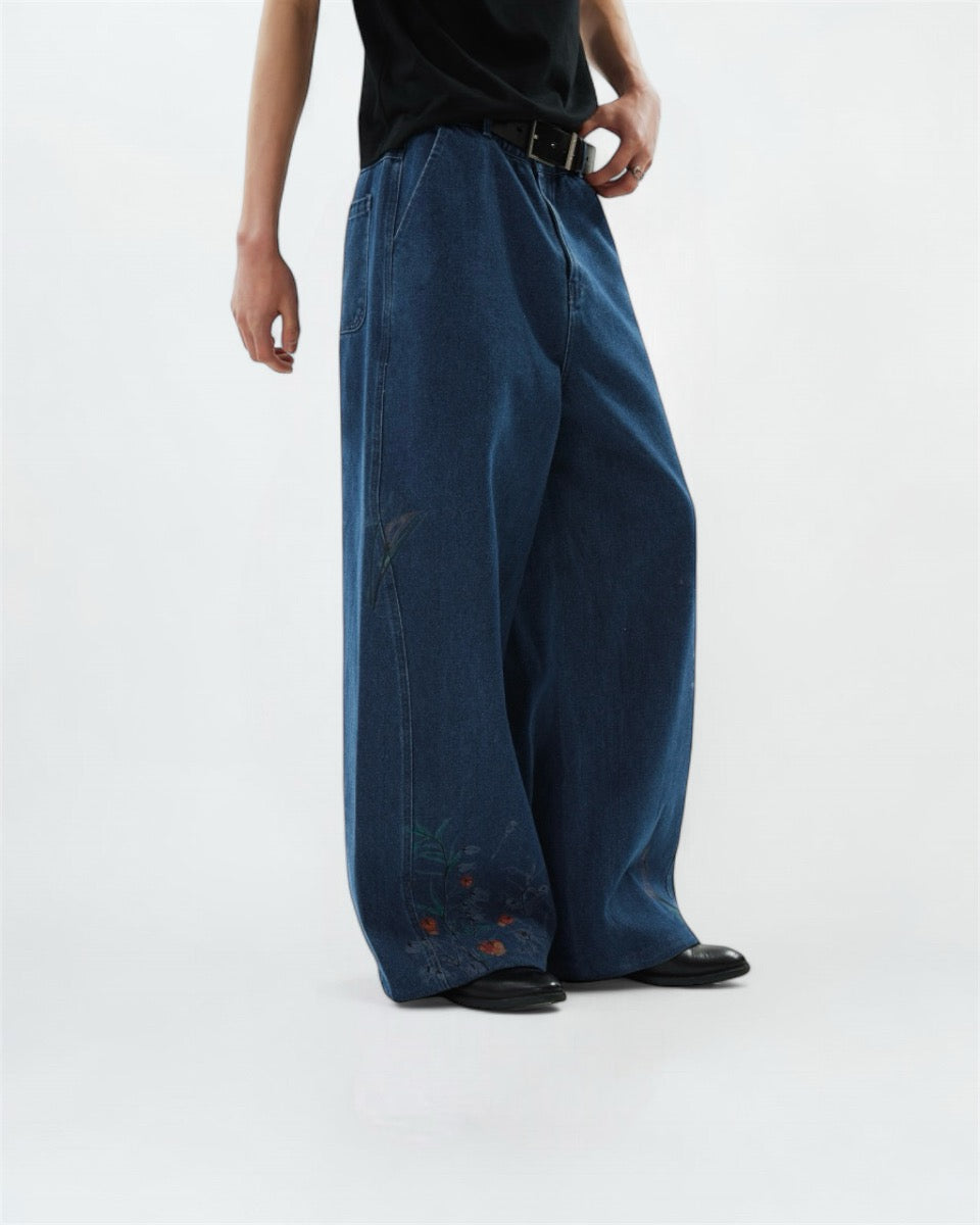 Embroidered Wide-Leg Jeans