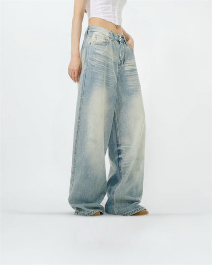 Wide-Leg Distressed Jeans