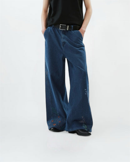 Embroidered Wide-Leg Jeans