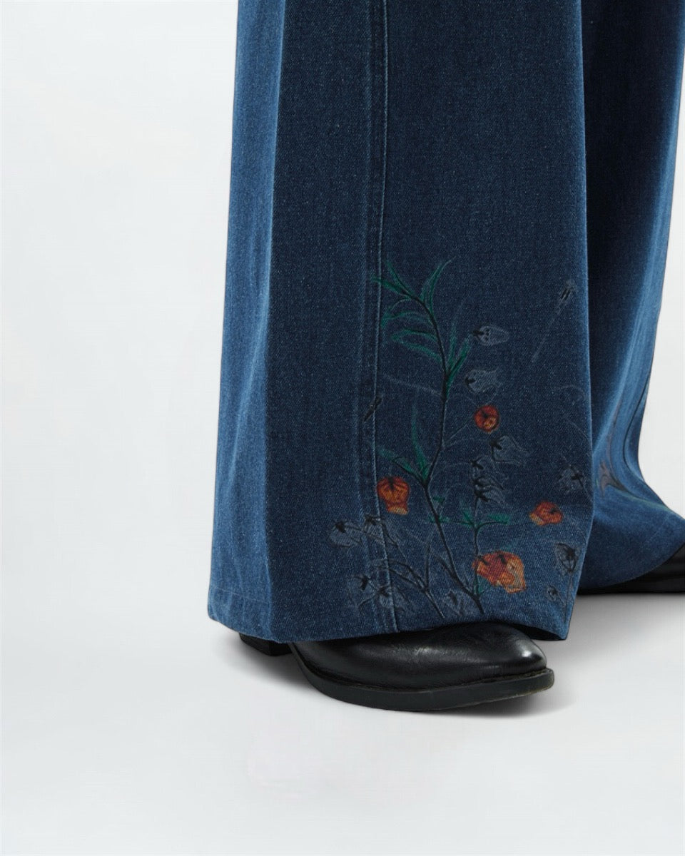 Embroidered Wide-Leg Jeans