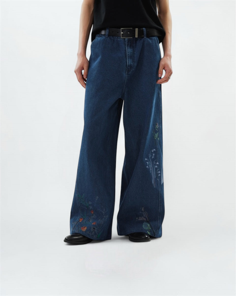 Embroidered Wide-Leg Jeans