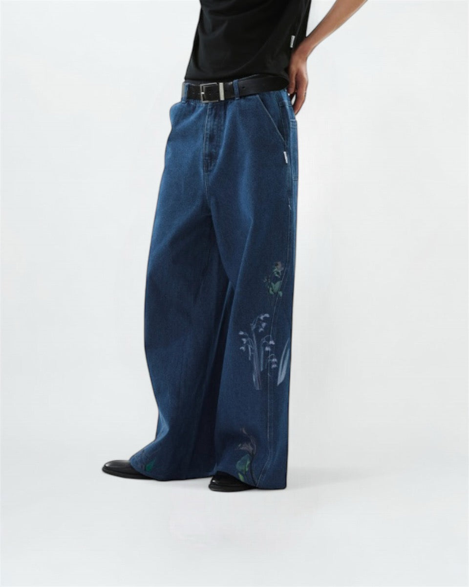 Embroidered Wide-Leg Jeans