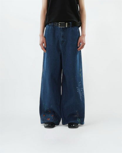 Embroidered Wide-Leg Jeans