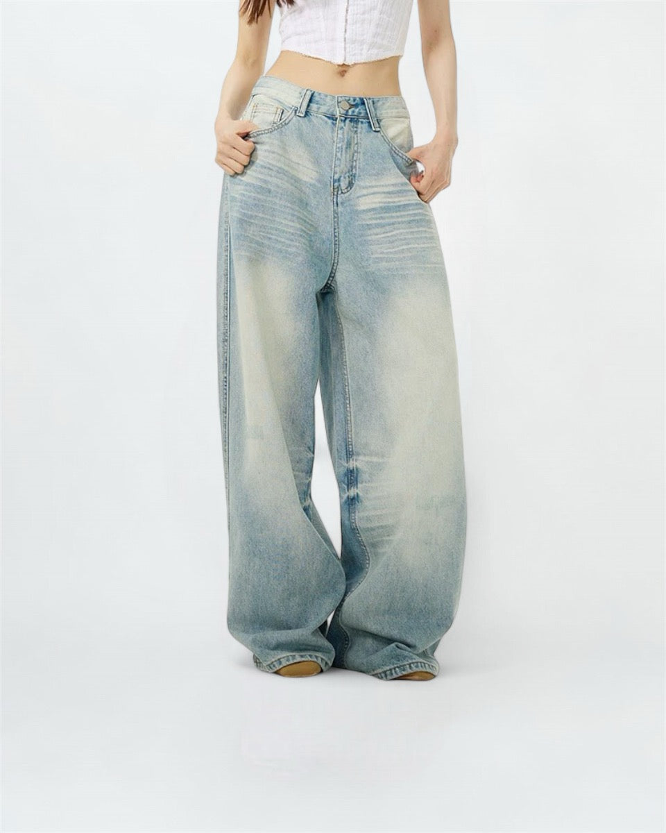 Wide-Leg Distressed Jeans