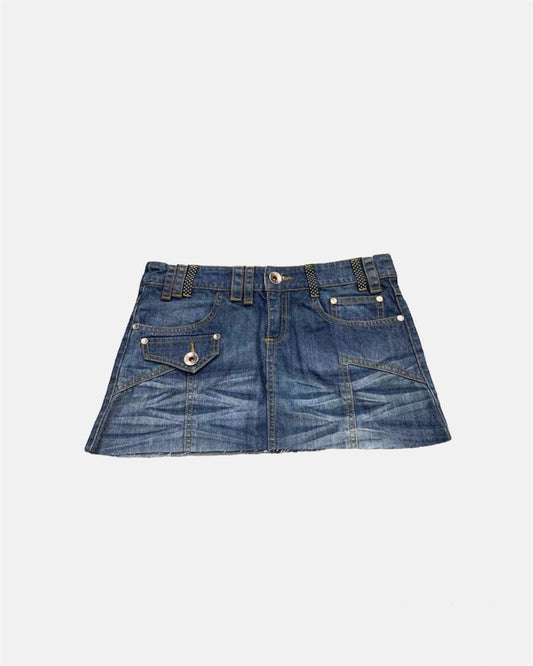 Vintage denim cut-off mini skirt