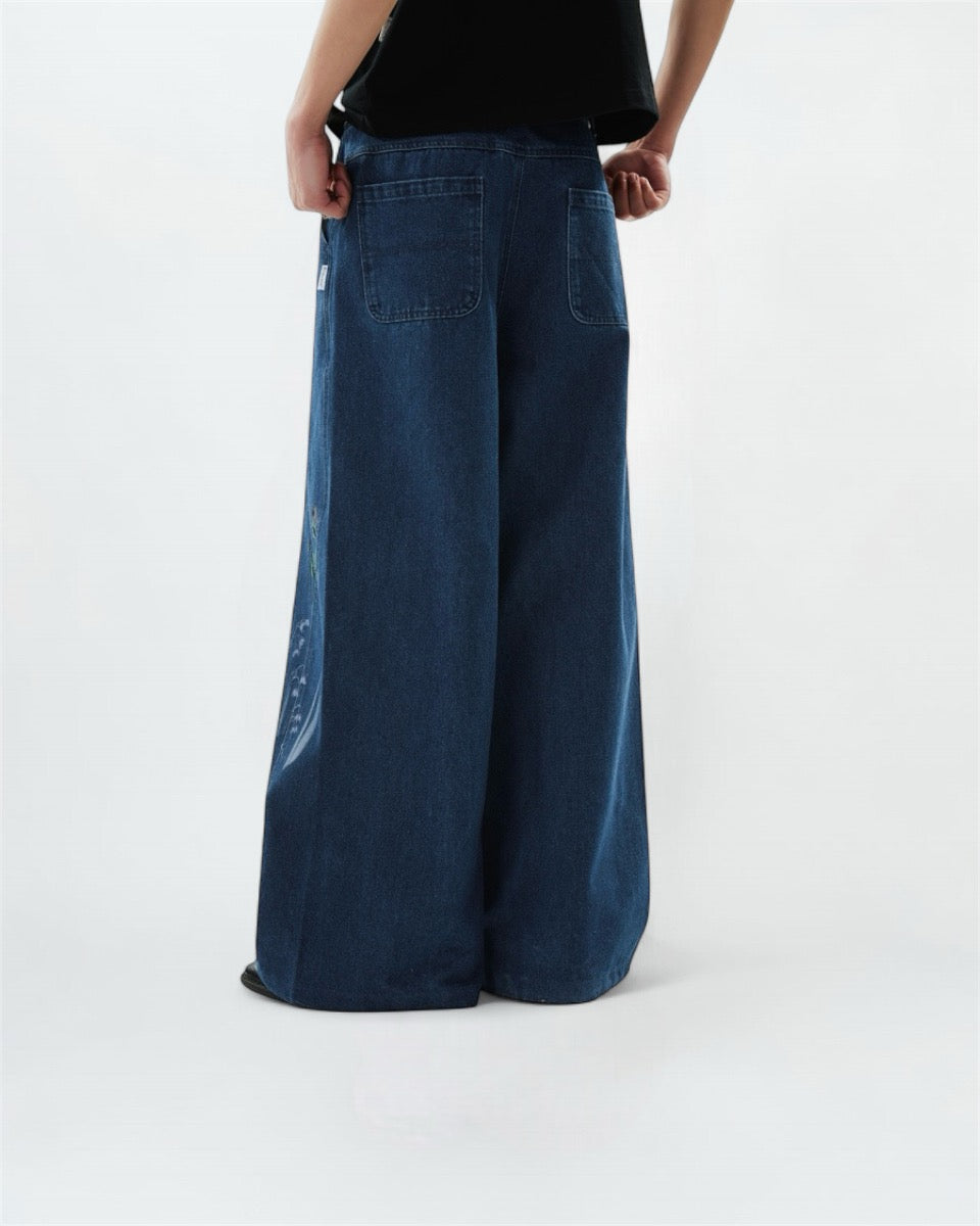 Embroidered Wide-Leg Jeans