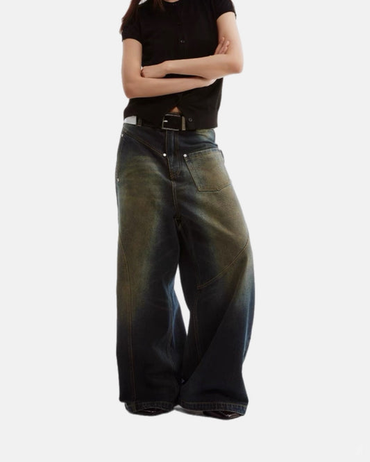 Vintage Wash Wide-Leg Jeans