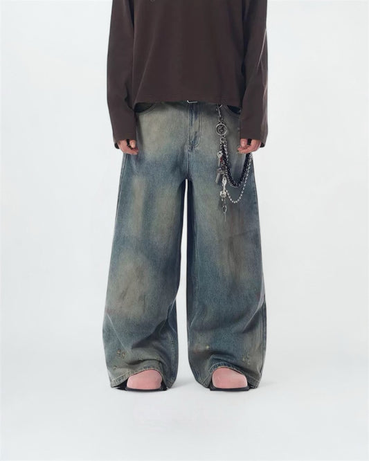 Faded Blue acid Wash Baggy Jeans