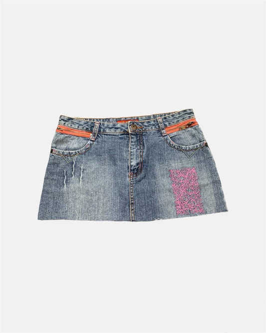 Vintage denim cut-off mini skirt