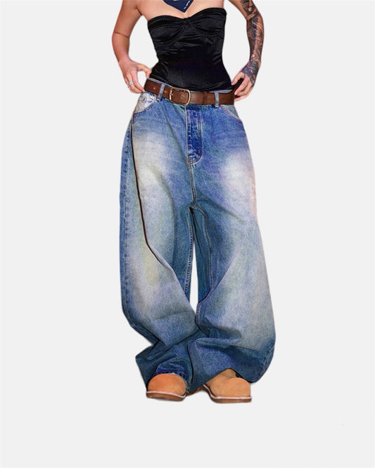 FADED WASH BLUE BAGGY SKATER JEANS