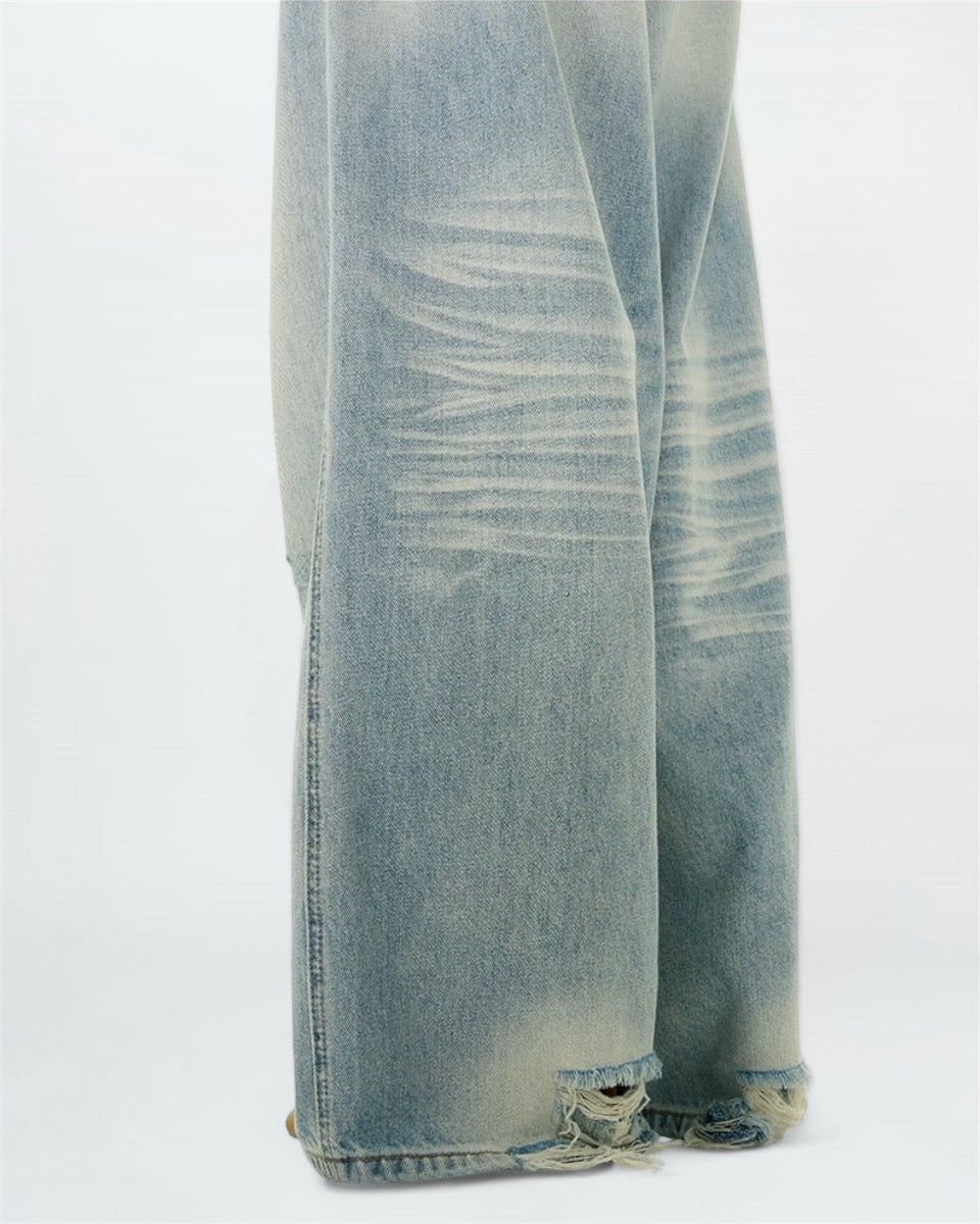 Wide-Leg Distressed Jeans